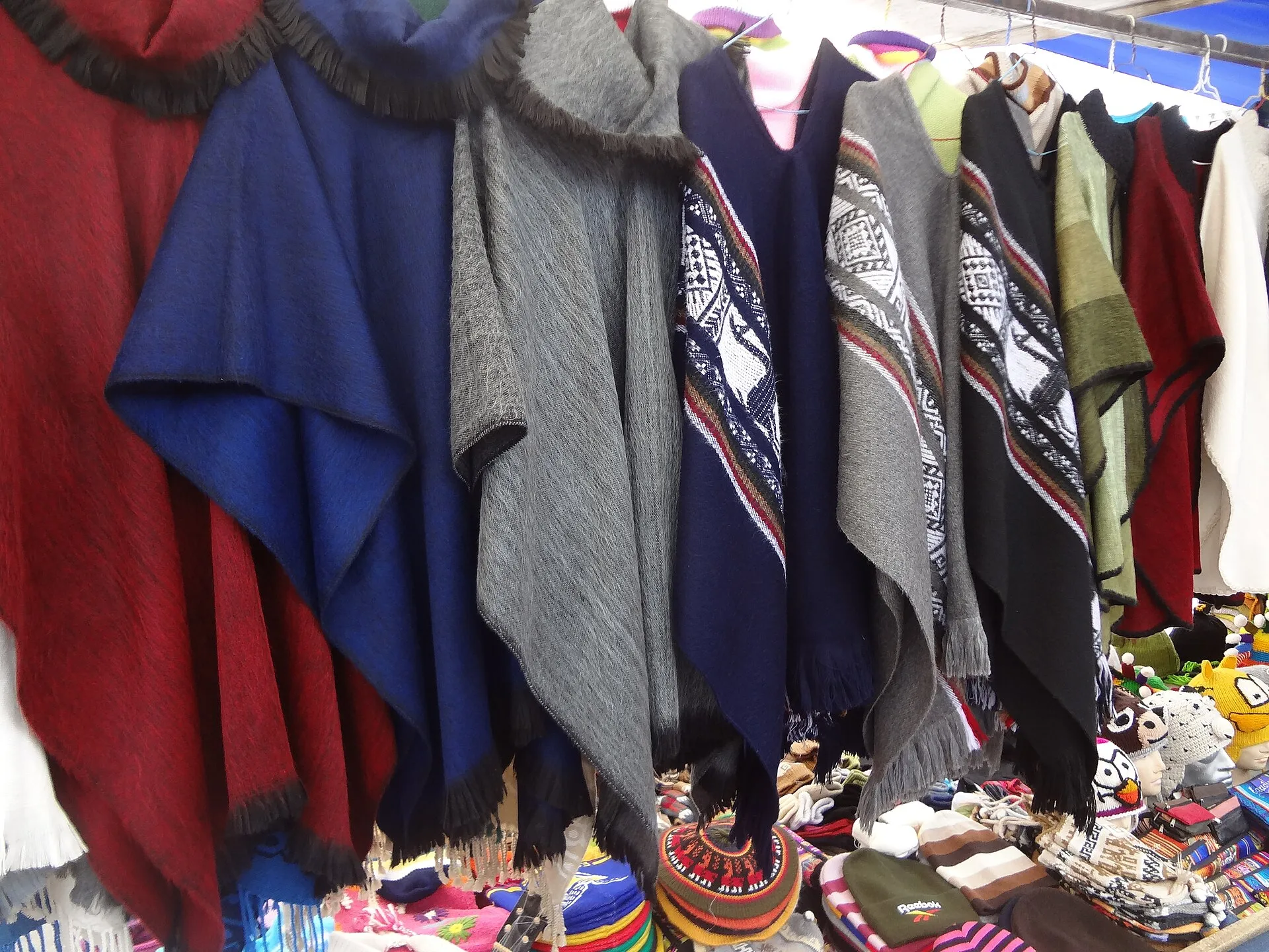 Textile stalls at the Otavalo artisan market
