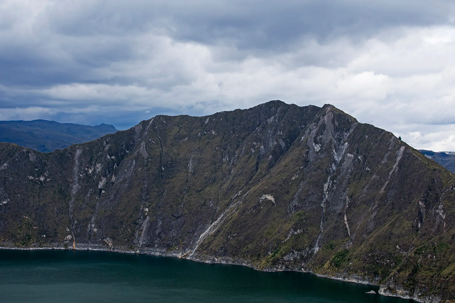 The turquoise crater lake of Quilotoa, from the trail above it